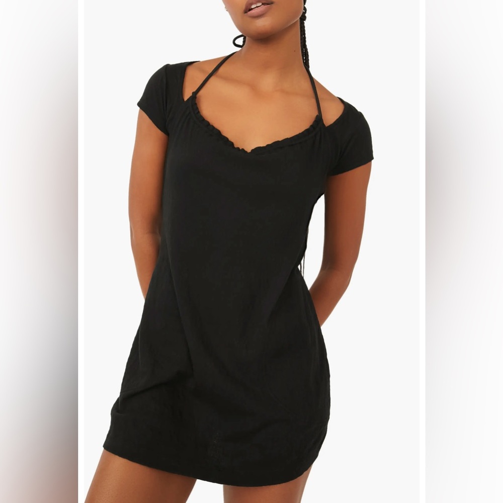 Free People free-est Vivi Open Back Stretch Cotton Dress in Black